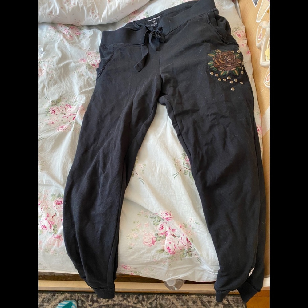 Women’s True religion black rose jogging pants